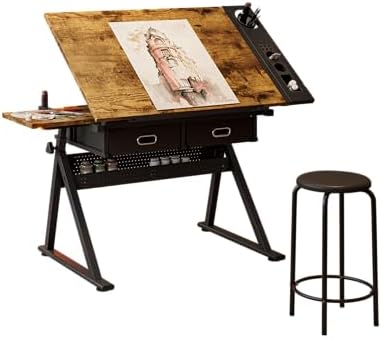 Office Table Home - Adjustable Drawing Table with Stool, 2