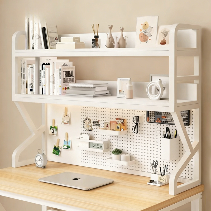 Home Office Desk Ideas - Desktop Storage Shelf with Pegboard Organizer,