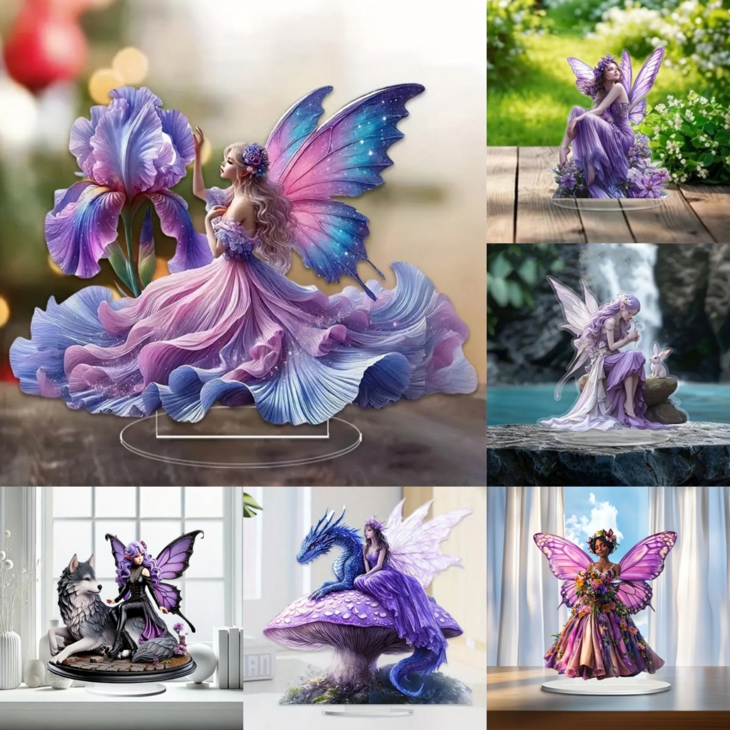 Office Table Home - Fairy Statue,2D Flat Acrylic Purple Elves