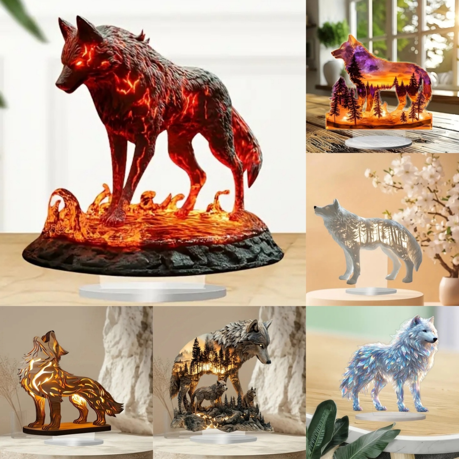 Office Table Home - Flame Wolf Statue,2D Flat Acrylic Figurine,Home,Office,studio,Cafe,room,display