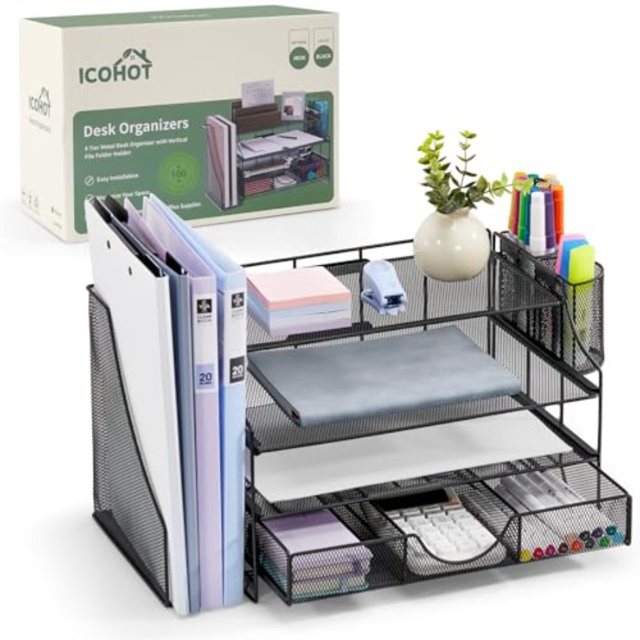 Letter Tray Desk - Desk Organizers and Accessories, 4 Tier