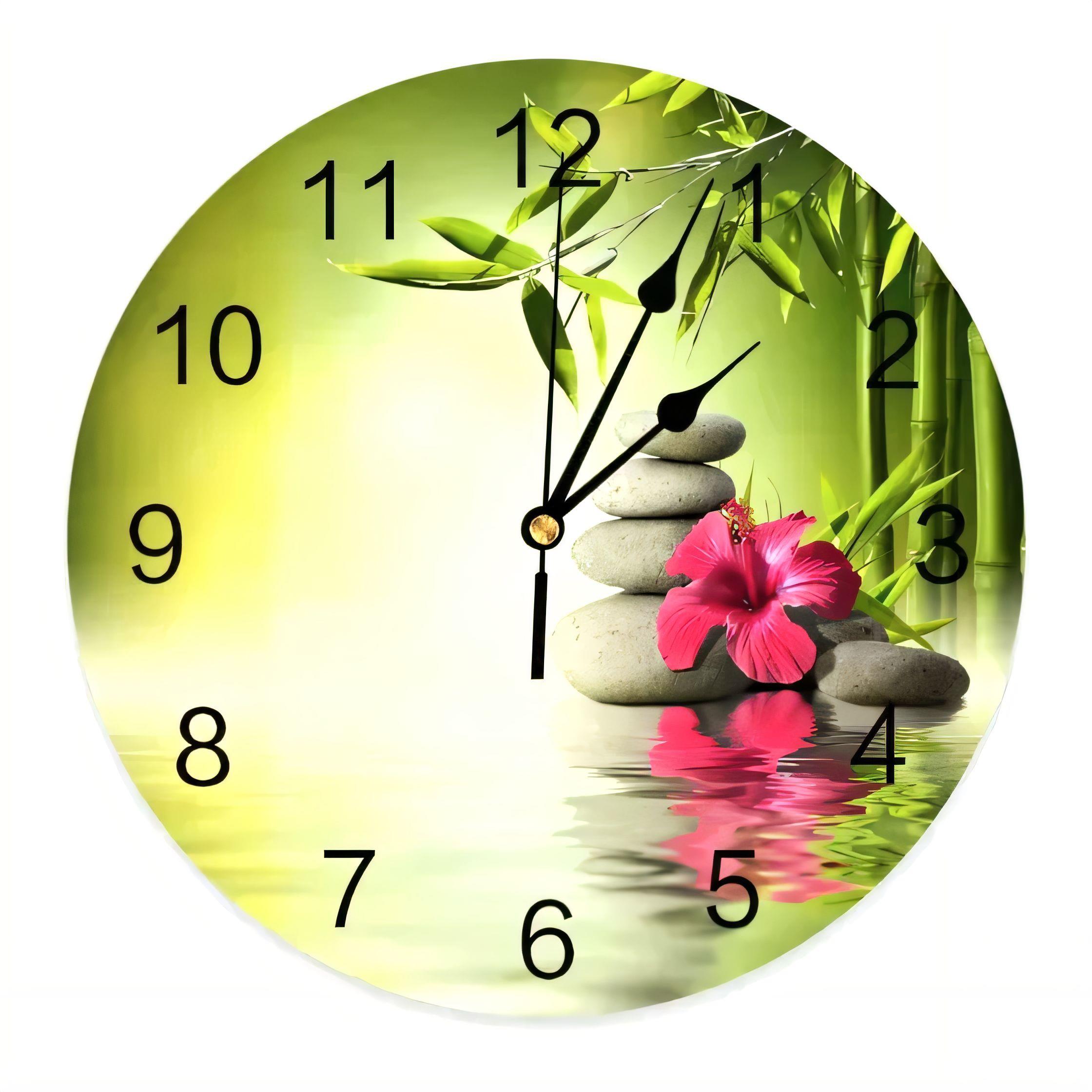 Home Office Yoga Room - Silent Round Wall Clock Bamboo Stones