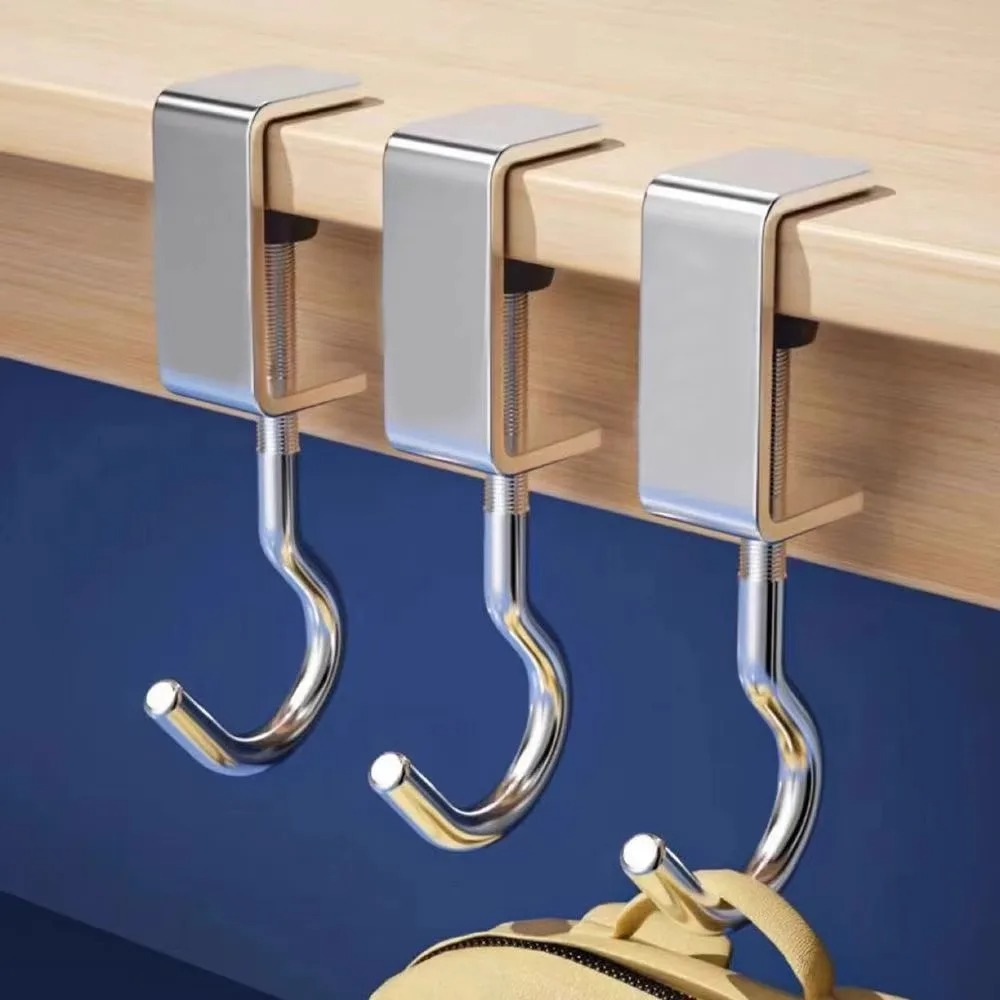 Home Office Desk Ideas - 1/2pcs 360° Rotatable Steel Table Hooks