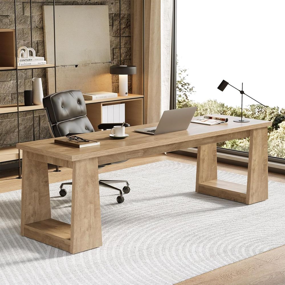 Home Office With Two Desks - 86.6 Dual-Person Home Office Desk, Large