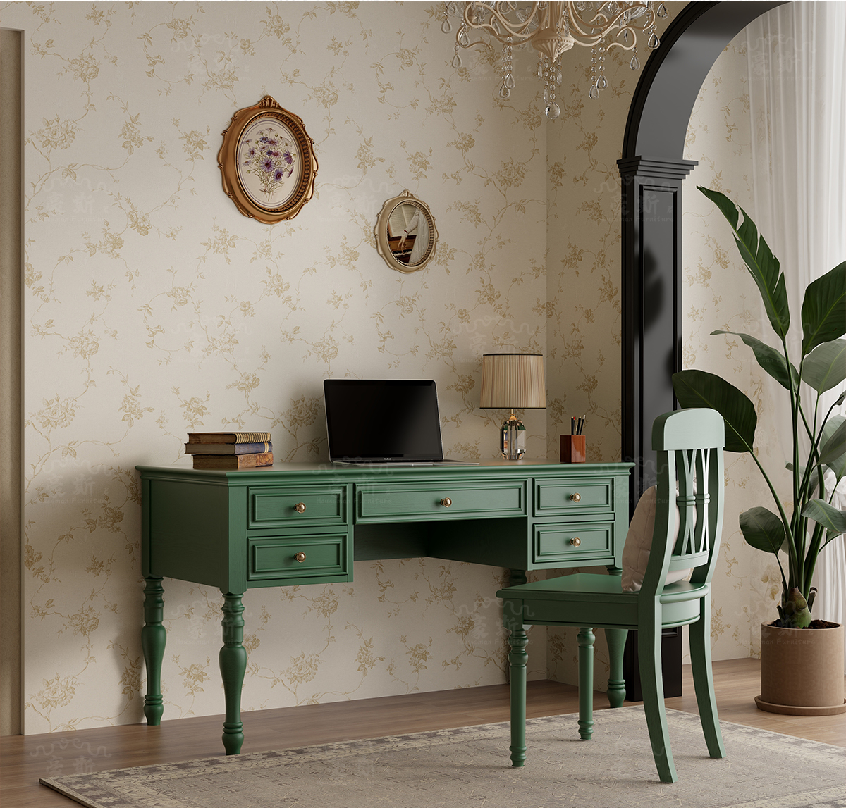 Vintage Style Two-in-One Offic - Home Office With Two Desks のレビューと価格