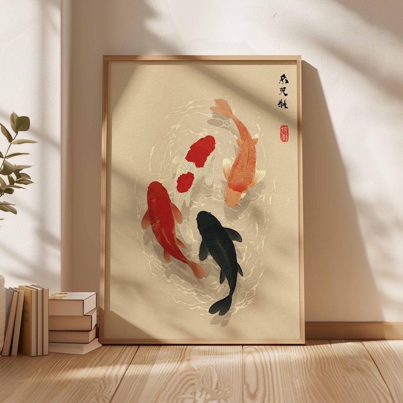1pc Japanese Koi Fish Poster,  - Home Office Japandi のレビューと価格