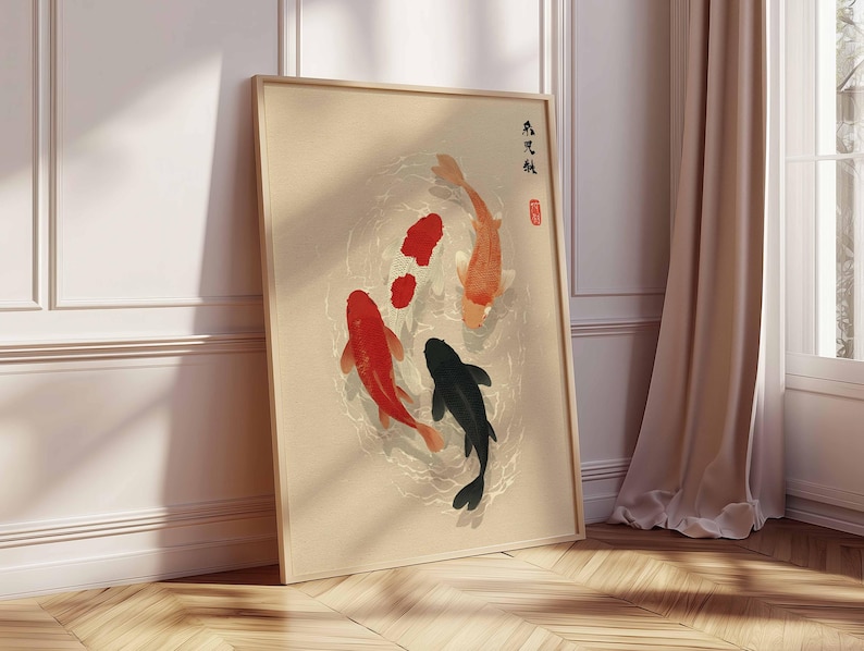 1pc Japanese Koi Fish Poster,  - Home Office Japandi のレビューと価格