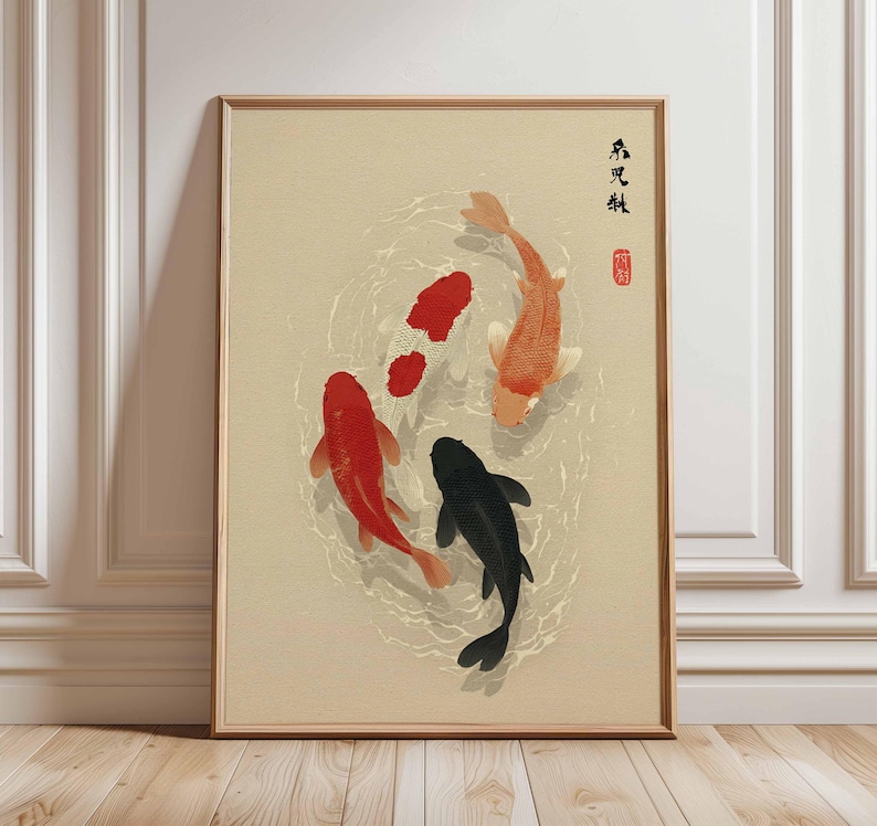 1pc Japanese Koi Fish Poster,  - Home Office Japandi のレビューと価格