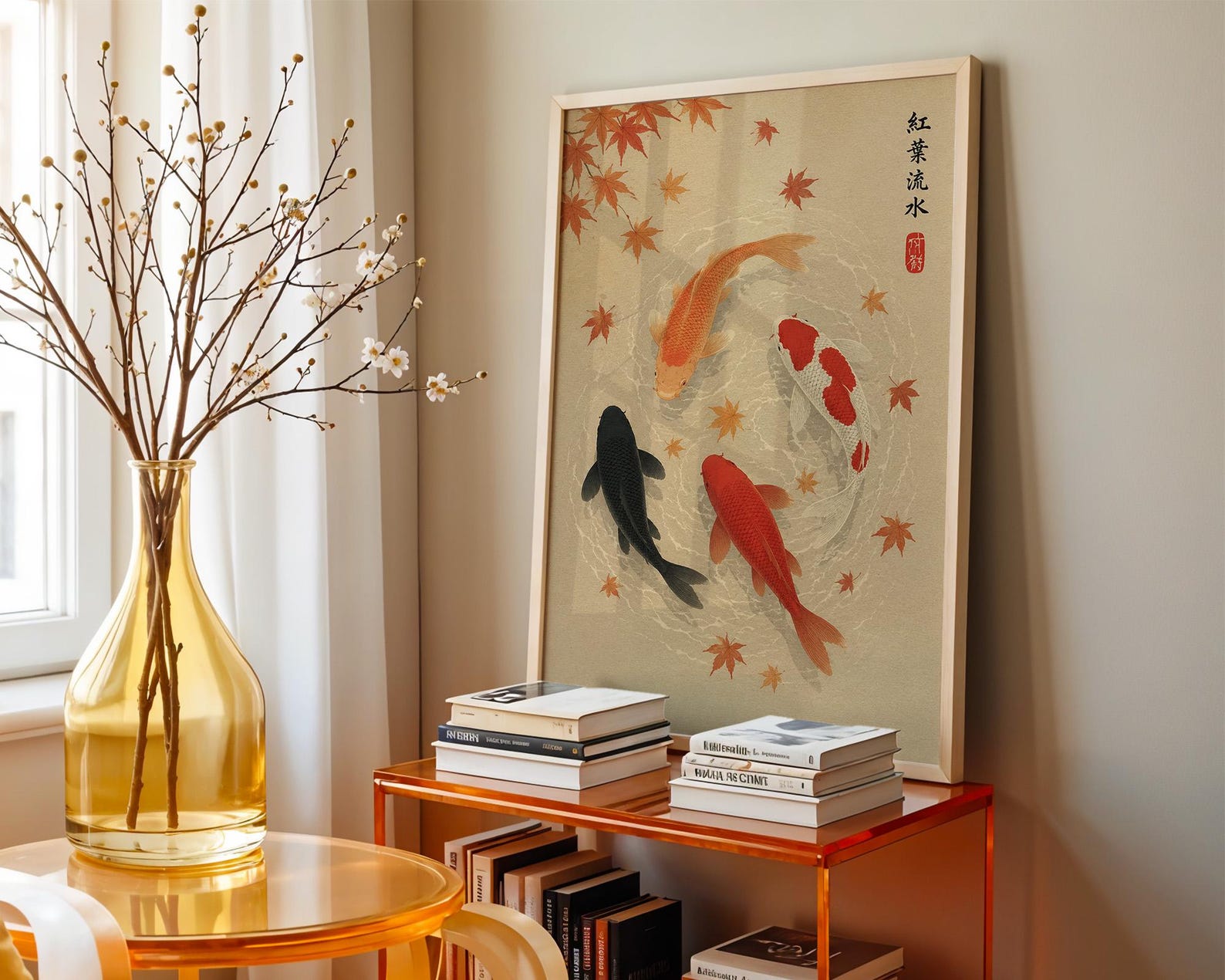 Japanese Autumn Leave Koi Fish - Home Office Japandi のレビューと価格