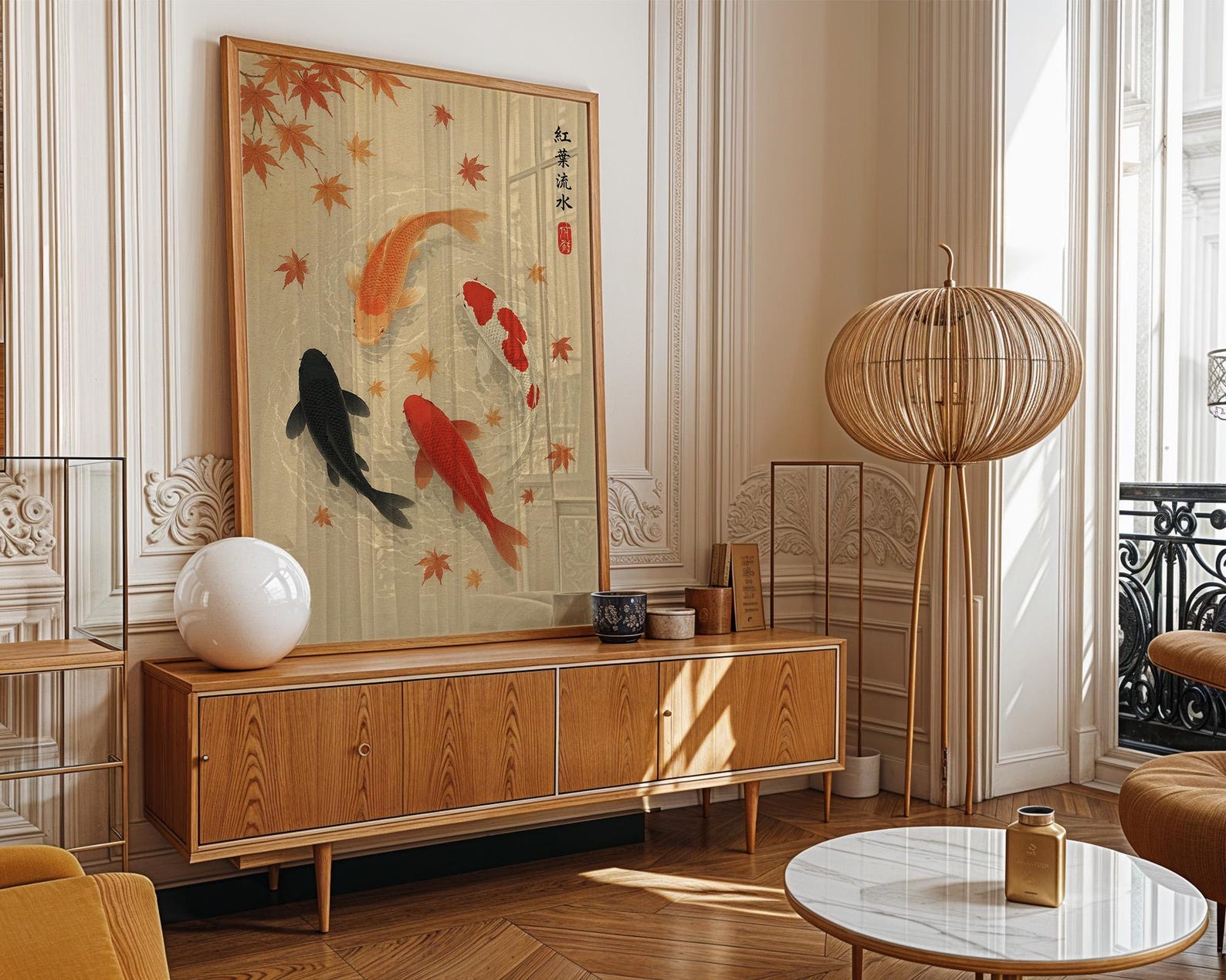 Japanese Autumn Leave Koi Fish - Home Office Japandi のレビューと価格