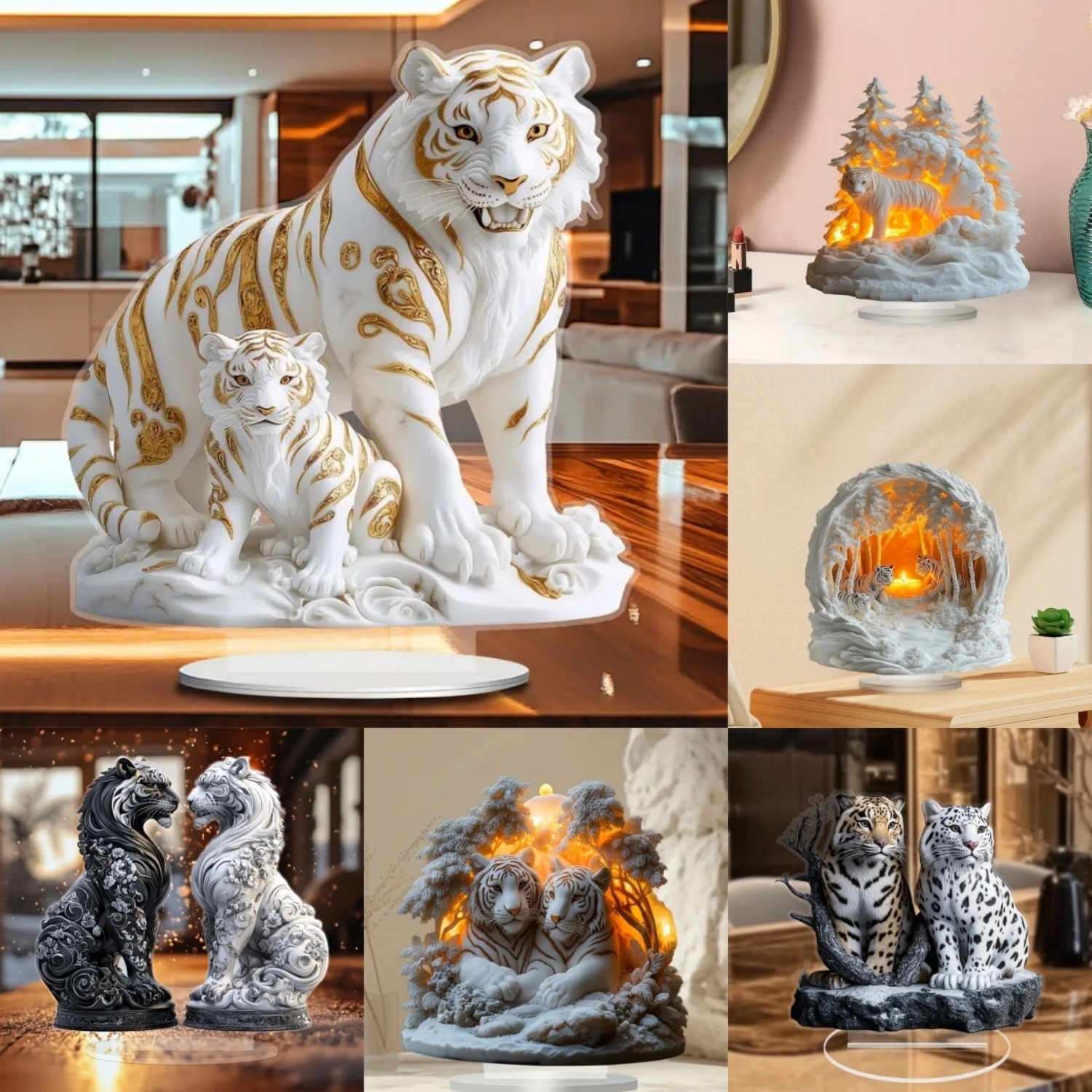 Two Tigers Statue,2D Flat Anim - Office Table Home のレビューと価格