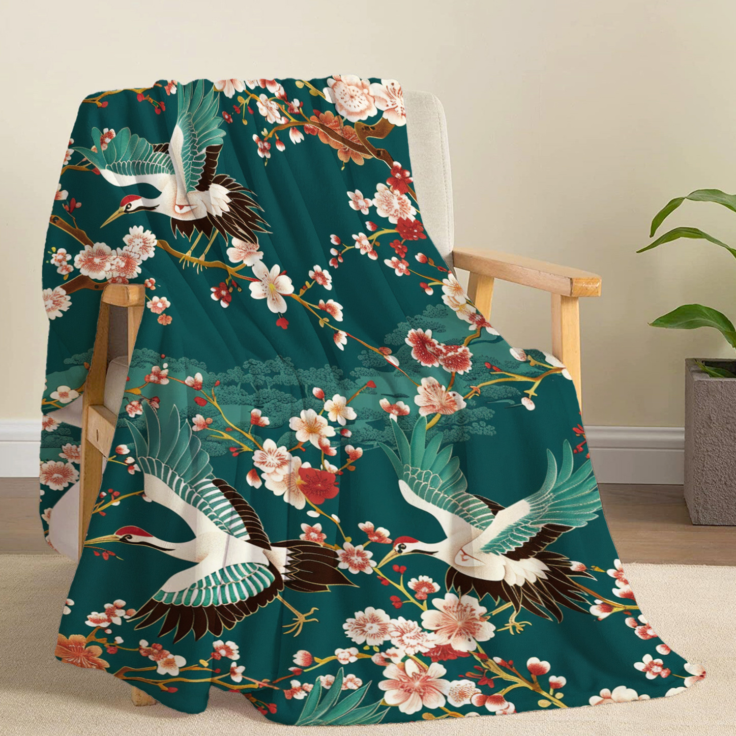 Japanese Crane & Floral Print  - Home Office Japandi のレビューと価格