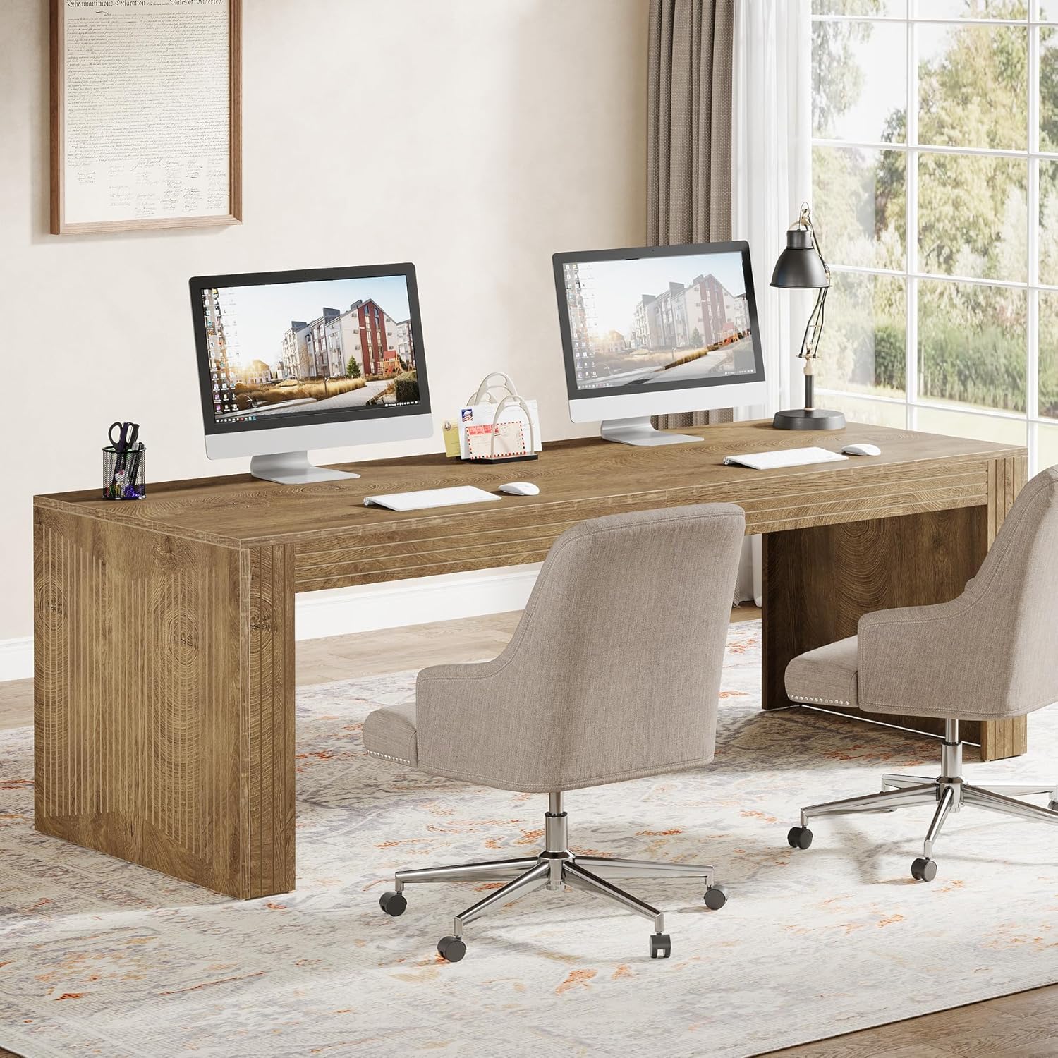 #79-Inch Extra Long Double Com - Home Office With Two Desks のレビューと価格