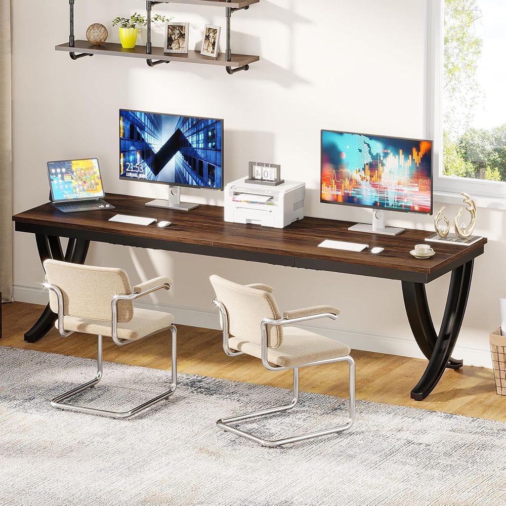 78 Inch Rustic Brown Double De - Home Office With Two Desks のレビューと価格