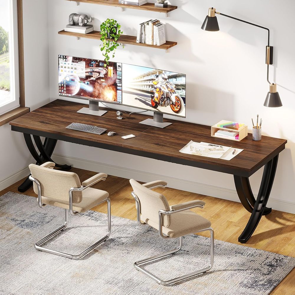 78 Inch Rustic Brown Double De - Home Office With Two Desks のレビューと価格