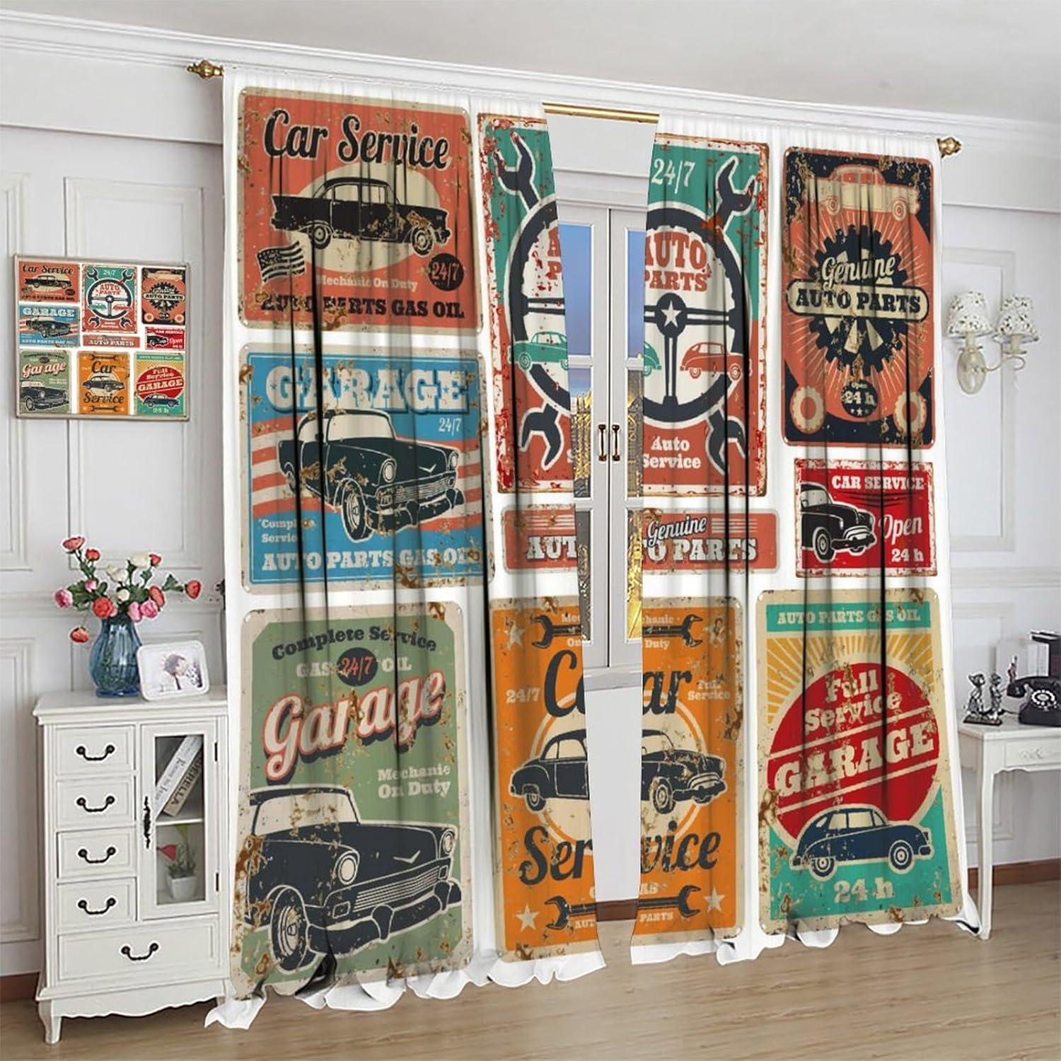 Garage Curtains, Vintage Man D - Home Office Shed のレビューと価格