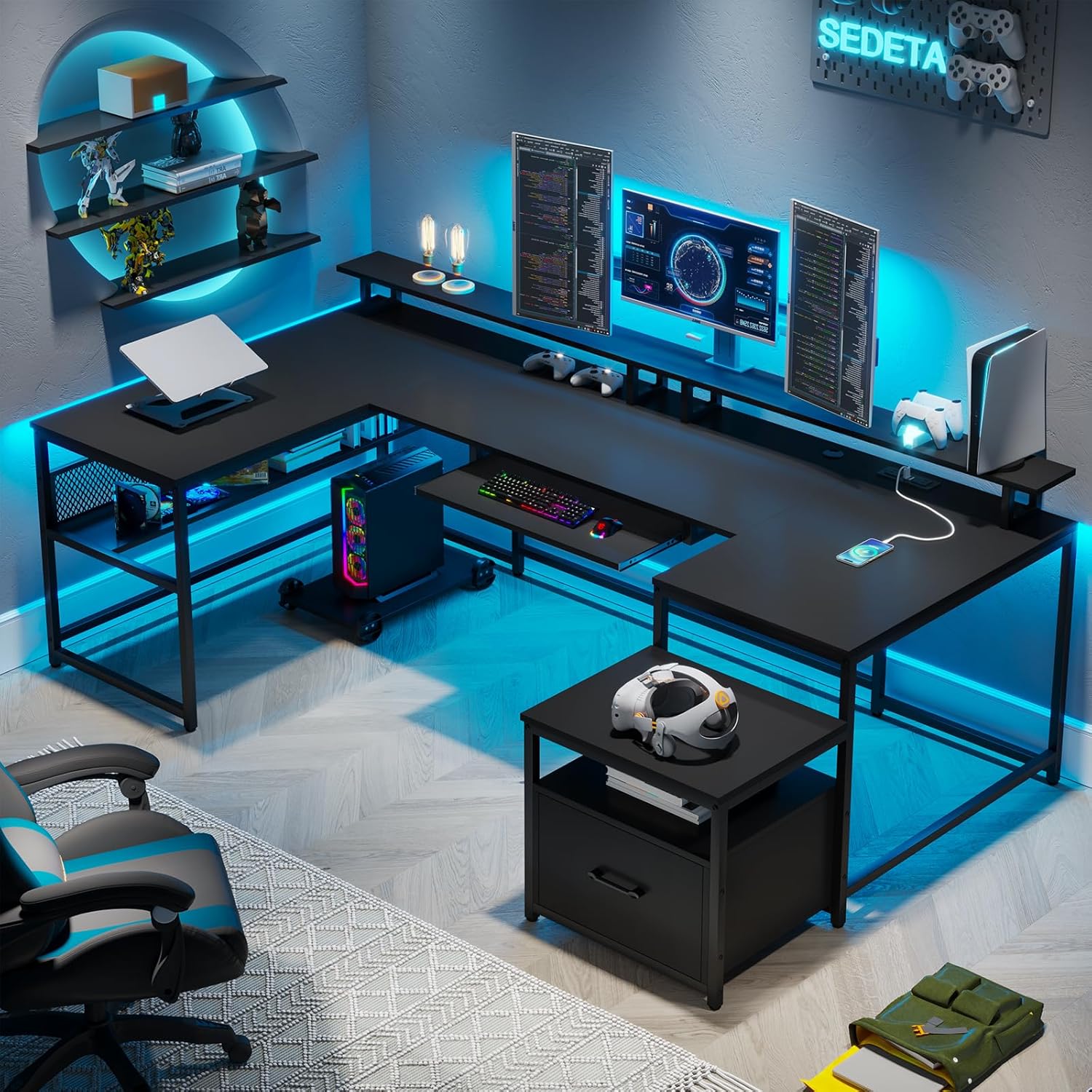U Shaped Desk,101.5''Reversibl - Home Office With Two Desks のレビューと価格