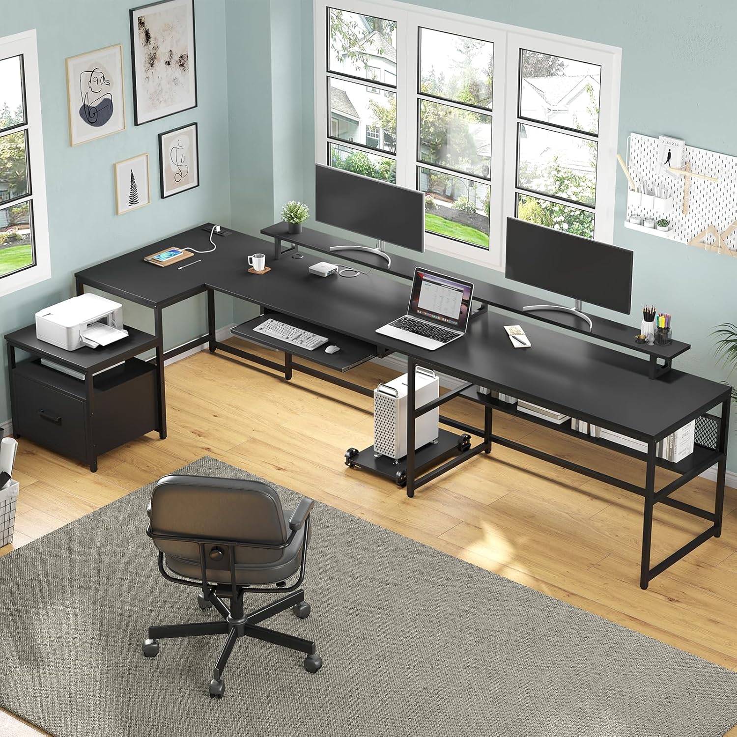 U Shaped Desk,101.5''Reversibl - Home Office With Two Desks のレビューと価格