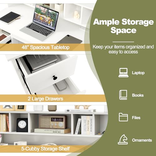 White 48-Inch Home Office Desk - Home Office With Two Desks のレビューと価格
