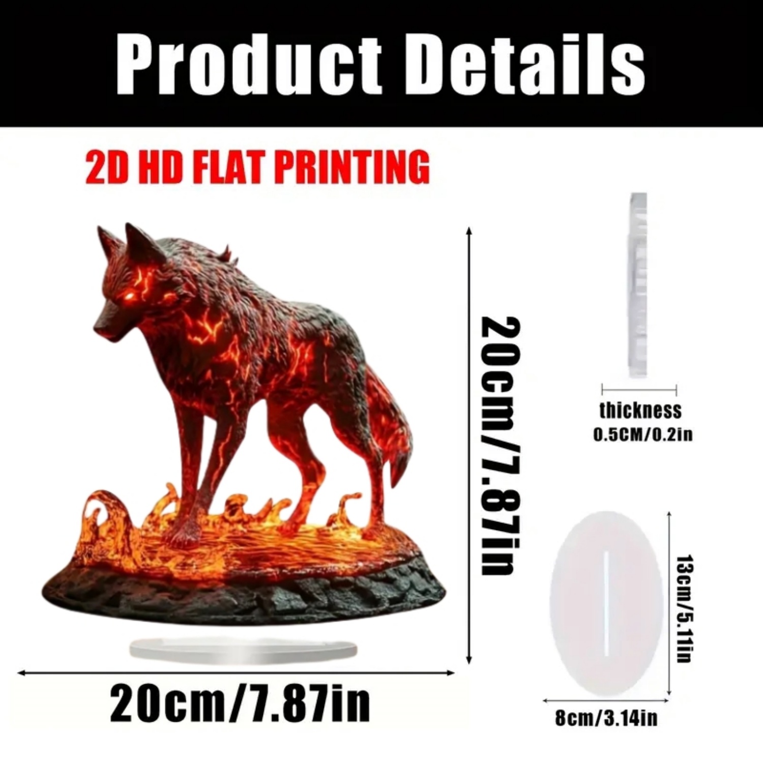 Flame Wolf Statue,2D Flat Acry - Office Table Home のレビューと価格