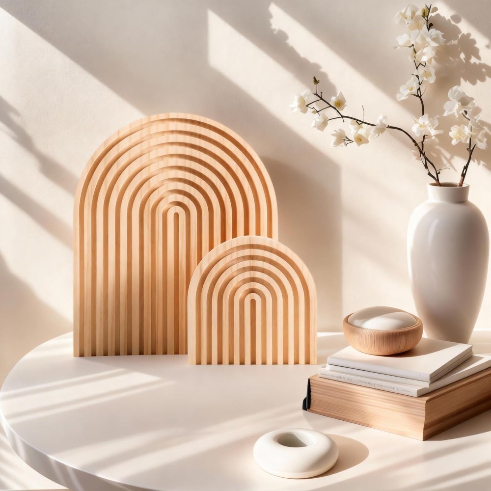2 Pcs Natural Wood Arch Decor, - Home Office Japandi のレビューと価格