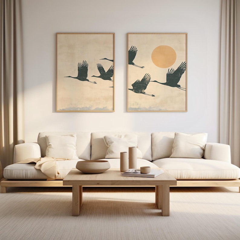 2pcs Japandi Flying Cranes Wal - Home Office Japandi のレビューと価格