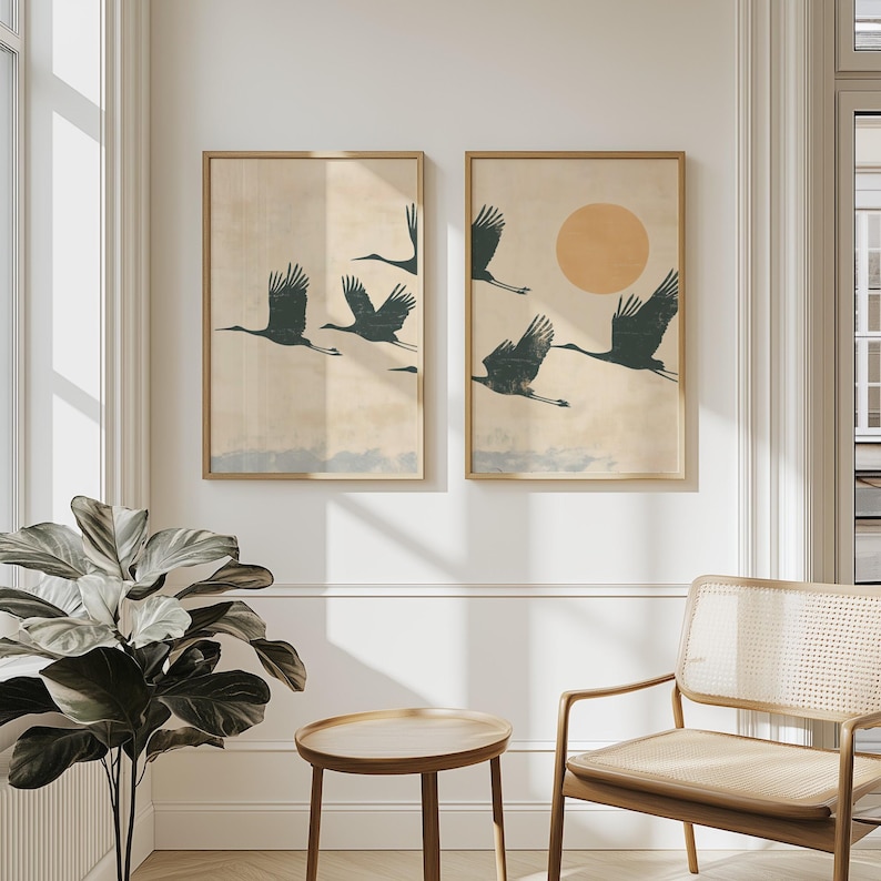 2pcs Japandi Flying Cranes Wal - Home Office Japandi のレビューと価格