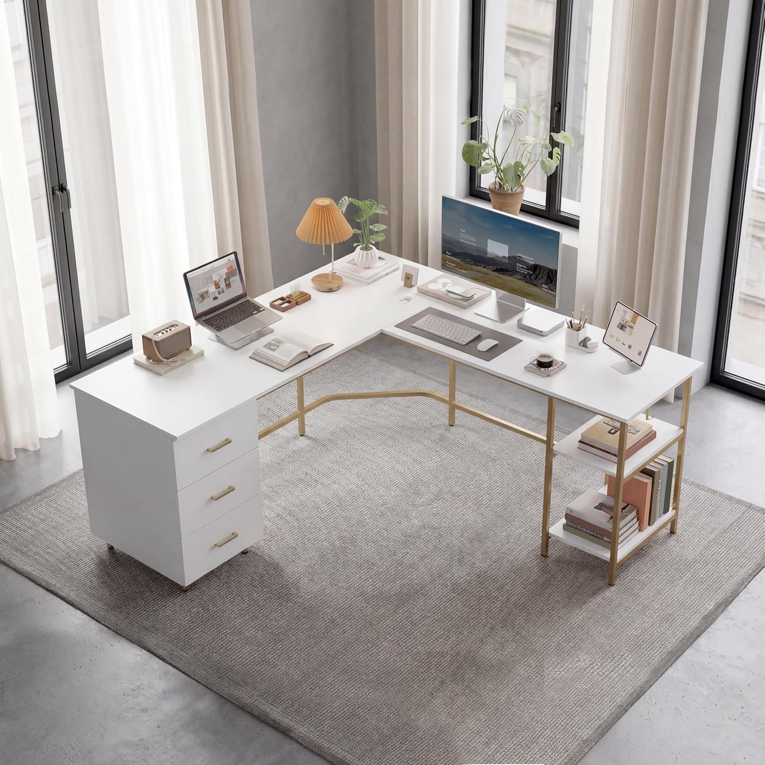 Techni Mobili L Shaped Desk -  - Home Office With Two Desks のレビューと価格