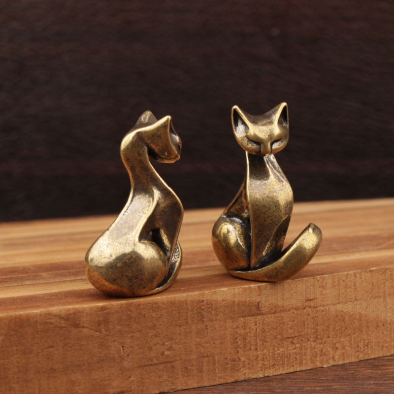 Mini Cat Figurines Brass Displ - Home Office Desk Ideas のレビューと価格