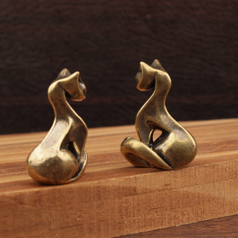 Mini Cat Figurines Brass Displ - Home Office Desk Ideas のレビューと価格