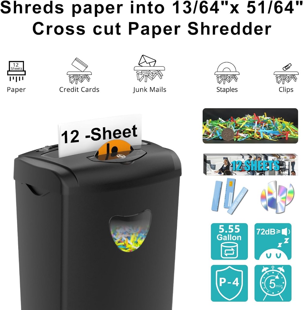12-Sheet Cross Cut Shredder, 5 - Home Office Paper Shredder のレビューと価格