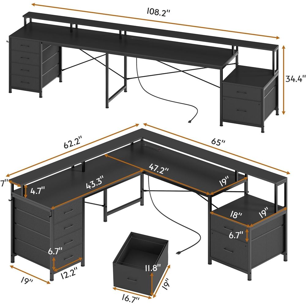 L-Shaped 108 Home Office Desk  - Home Office With Two Desks のレビューと価格