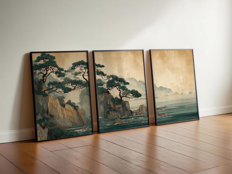3pcs Retro Japanese Cliff & Oc - Home Office Japandi のレビューと価格