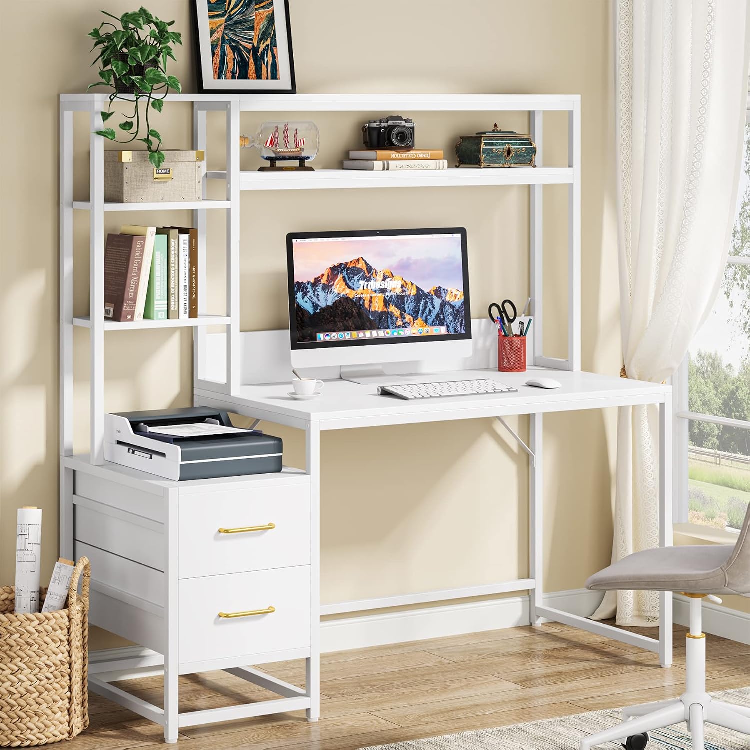 Rustic Computer Desk With Hutc - Home Office With Two Desks のレビューと価格