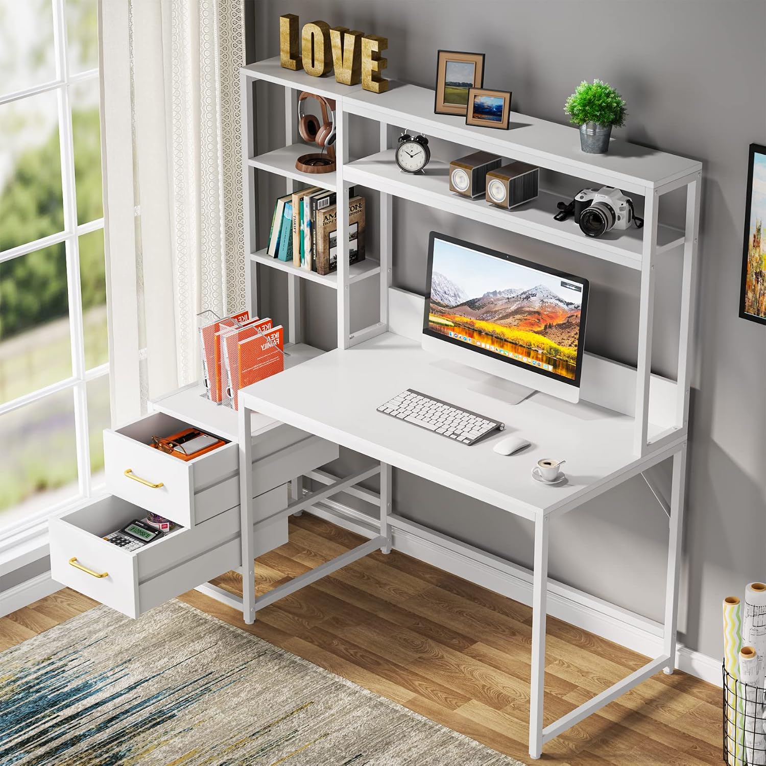 Rustic Computer Desk With Hutc - Home Office With Two Desks のレビューと価格