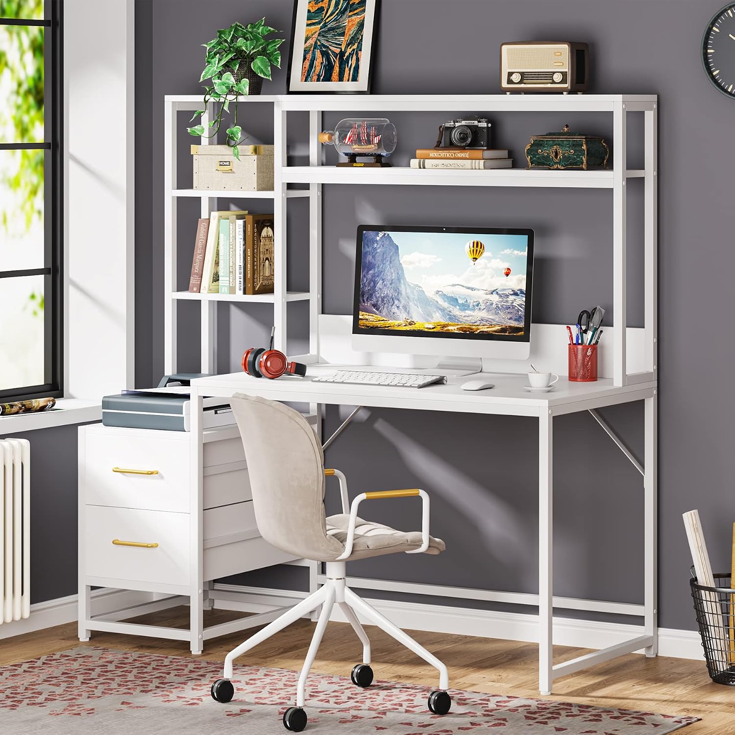Rustic Computer Desk With Hutc - Home Office With Two Desks のレビューと価格