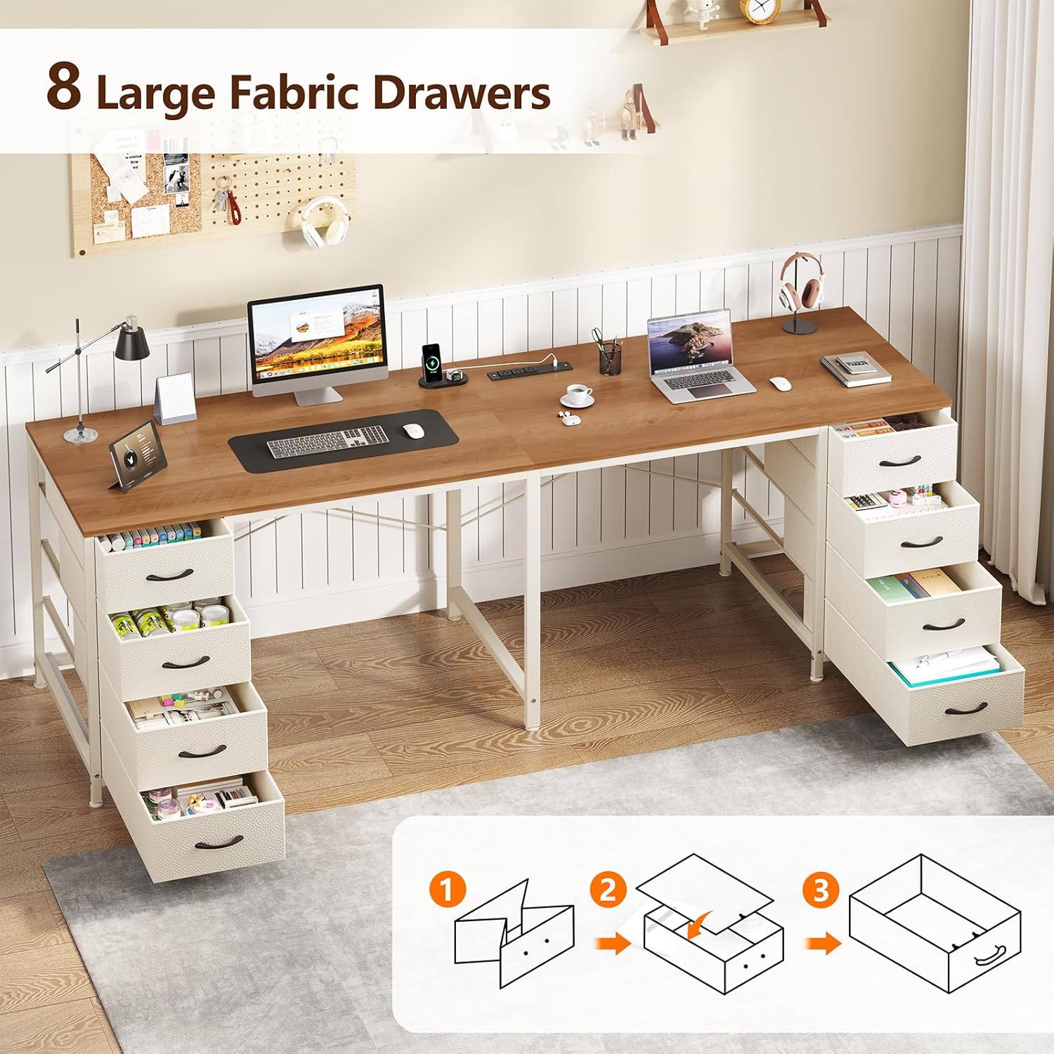 2 Person Desk with 8 Drawers,  - Home Office With Two Desks のレビューと価格
